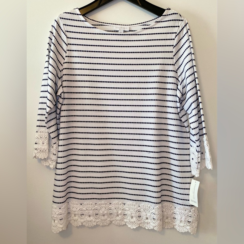 Charter Club Navy and White Striped Tee